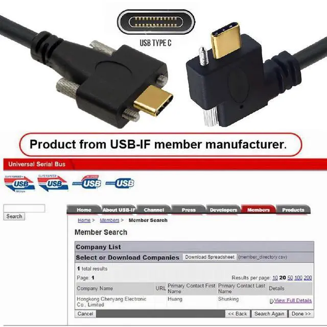 Alt view image 6 of 7 - 10Gbps USB 3.1 USB-C Single Locking Thumbscrew Horizontal Left Right Angled to USB 3.1 Type-C Dual Screw Male to Male Data Cable Panel Mount Type 1M
