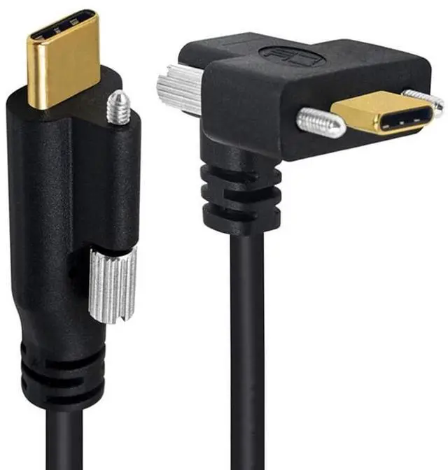 Alt view image 3 of 3 - 10Gbps USB 3.1 USB-C Dual Locking Thumbscrew Up Down Angled to USB 3.1 Type-C Single Screw Male to Male Data Cable Panel Mount Type 1M