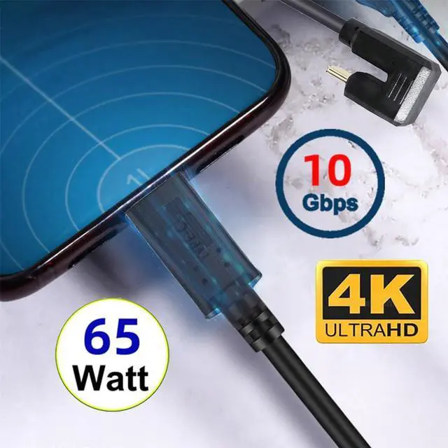Alt view image 2 of 7 - USB C to C Cable,USB C Male to Male Fast Charging Data Transfer 180 Degree Angled Extension Cable
