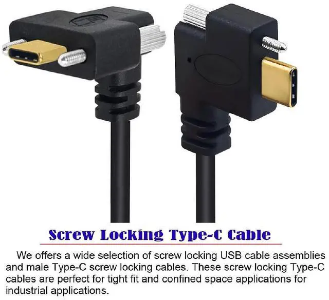 Alt view image 3 of 7 - 10Gbps USB 3.1 USB-C Dual Locking Thumbscrew Up Down Angled to USB 3.1 Type-C Single Screw Male to Male Data Cable Panel Mount Type 1M