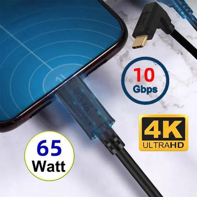 Alt view image 2 of 7 - USB C to C Cable,USB C Male to Male Fast Charging Data Transfer 90 Degree Angled Extension Cable