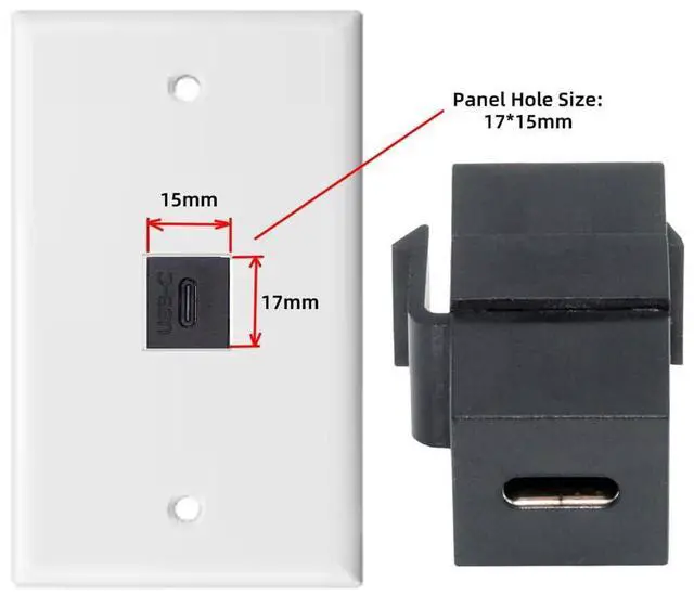 Alt view image 4 of 7 - 480Mbps USB2.0 USB-C Female to Type-C Female Extension Keystone Jack Coupler Adapter for Wall Plate Panel USB Cable