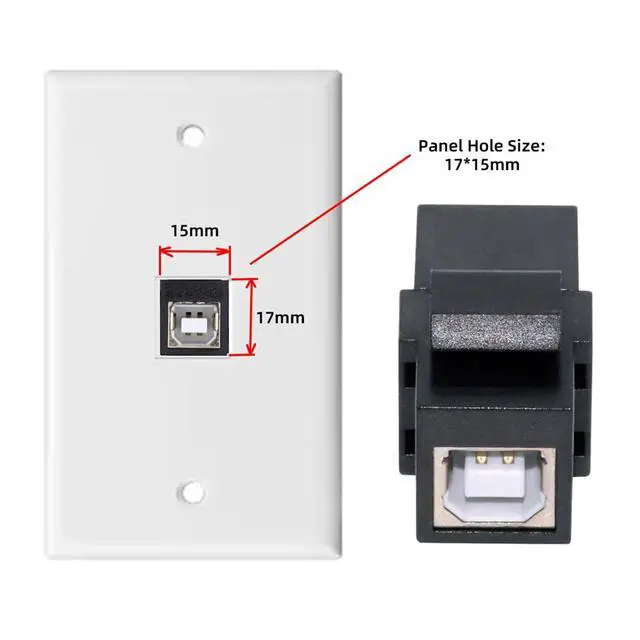 Alt view image 5 of 7 - USB2.0 A Female to Type-B Female Extension Keystone Jack Coupler Adapter for Wall Plate Panel USB Cable