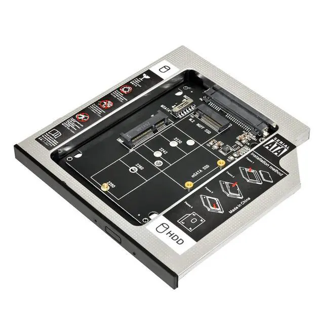 Alt view image 2 of 7 - MSATA NGFF B/M-Key SSD to Slimline SATA 13Pin Caddy Case for 9.5mm Universal Laptop CD/DVD-ROM Optical Bay