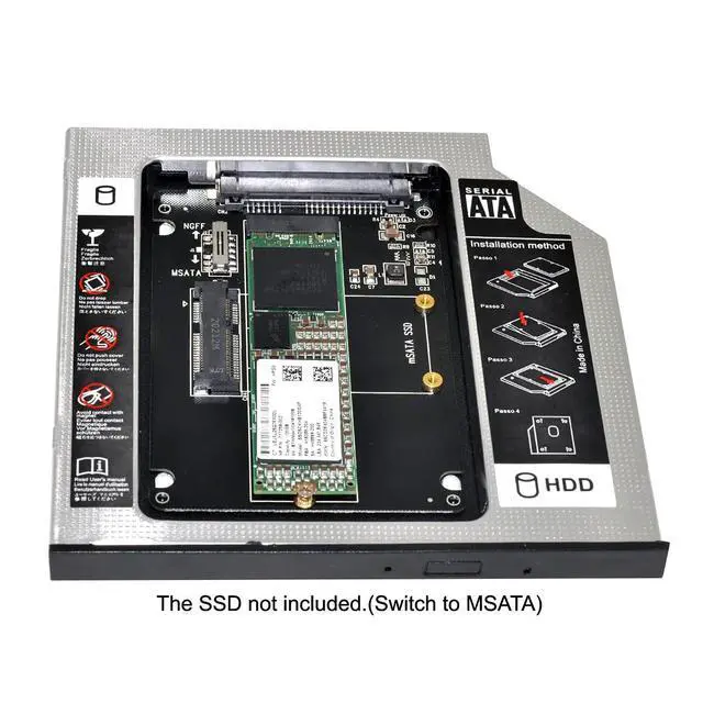 Alt view image 5 of 7 - MSATA NGFF B/M-Key SSD to Slimline SATA 13Pin Caddy Case for 9.5mm Universal Laptop CD/DVD-ROM Optical Bay