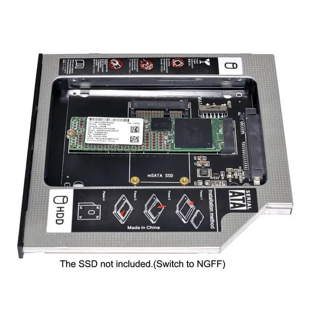 Alt view image 6 of 7 - MSATA NGFF B/M-Key SSD to Slimline SATA 13Pin Caddy Case for 9.5mm Universal Laptop CD/DVD-ROM Optical Bay