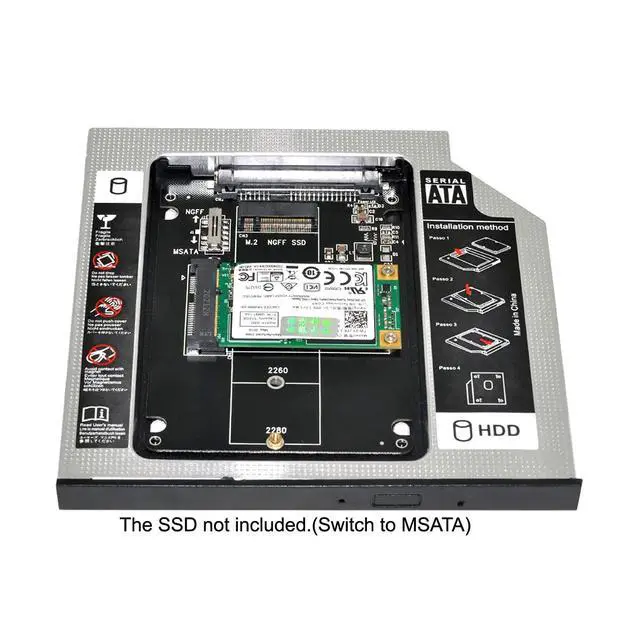 Alt view image 7 of 7 - MSATA NGFF B/M-Key SSD to Slimline SATA 13Pin Caddy Case for 9.5mm Universal Laptop CD/DVD-ROM Optical Bay