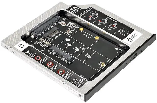 Main image of MSATA NGFF B/M-Key SSD to Slimline SATA 13Pin Caddy Case for 9.5mm Universal Laptop CD/DVD-ROM Optical Bay