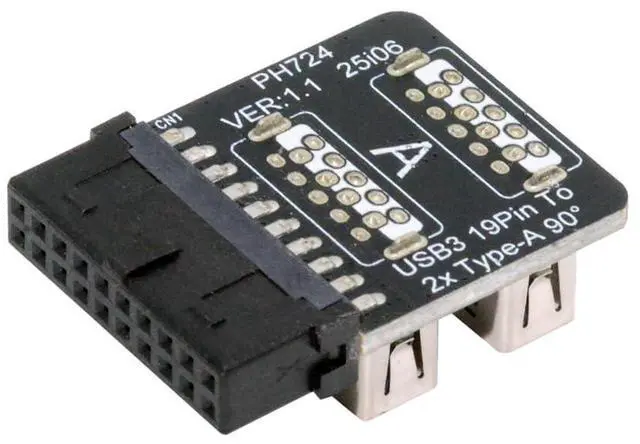 Main image of USB3.0 Motherboard 19/20pin Box Header Slot to 10Gbps Dual USB 3.0 Type-A Adapter Reverse Angled Vertical Type