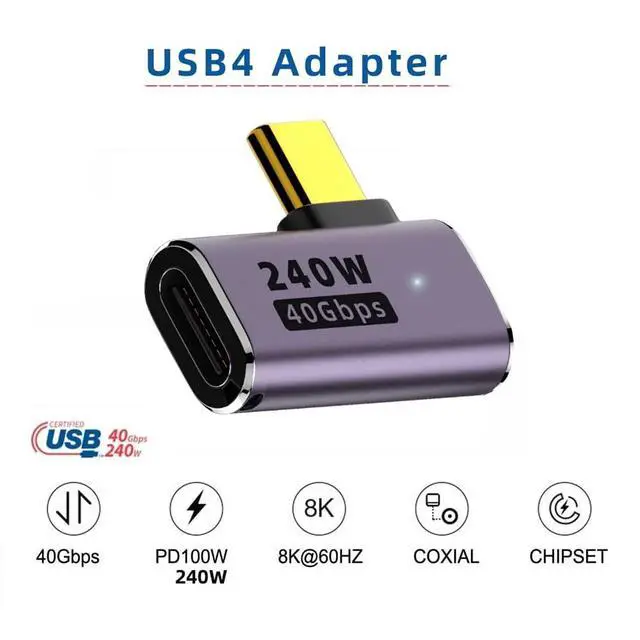 Alt view image 6 of 7 - USB4 Type C Male to Female 240W Power 40Gbps Data 8K Video Adapter Left Right Angled for NS Phone Laptop