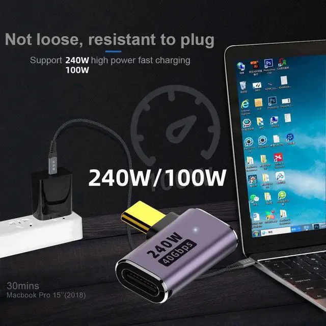 Alt view image 7 of 7 - USB4 Type C Male to Female 240W Power 40Gbps Data 8K Video Adapter Left Right Angled for NS Phone Laptop