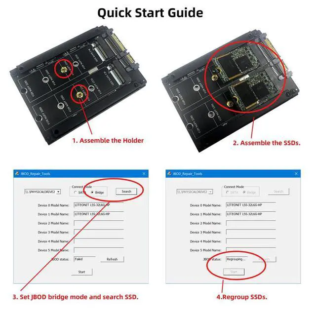 Alt view image 2 of 7 - Dual NGFF B+M Key M.2 SSD Card JOBD Raid0 Span Bridge to 2.5inch SATA Combo HDD Disk Drive Enclosure