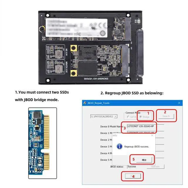 Alt view image 2 of 7 - Dual MSATA NGFF B+M SSD Card JBOD Raid0 Span Bridge to 2.5inch SATA Combo HDD Disk Drive Enclosure