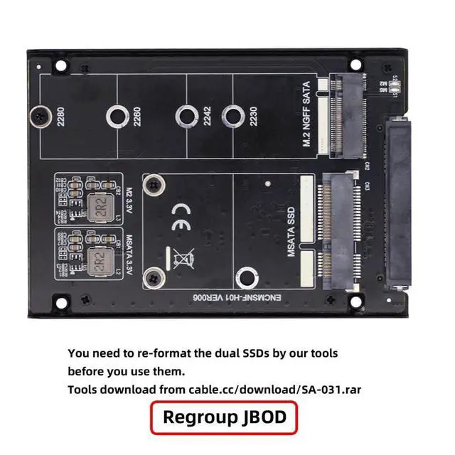 Alt view image 3 of 7 - Dual MSATA NGFF B+M SSD Card JBOD Raid0 Span Bridge to 2.5inch SATA Combo HDD Disk Drive Enclosure