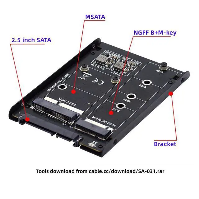 Alt view image 4 of 7 - Dual MSATA NGFF B+M SSD Card JBOD Raid0 Span Bridge to 2.5inch SATA Combo HDD Disk Drive Enclosure