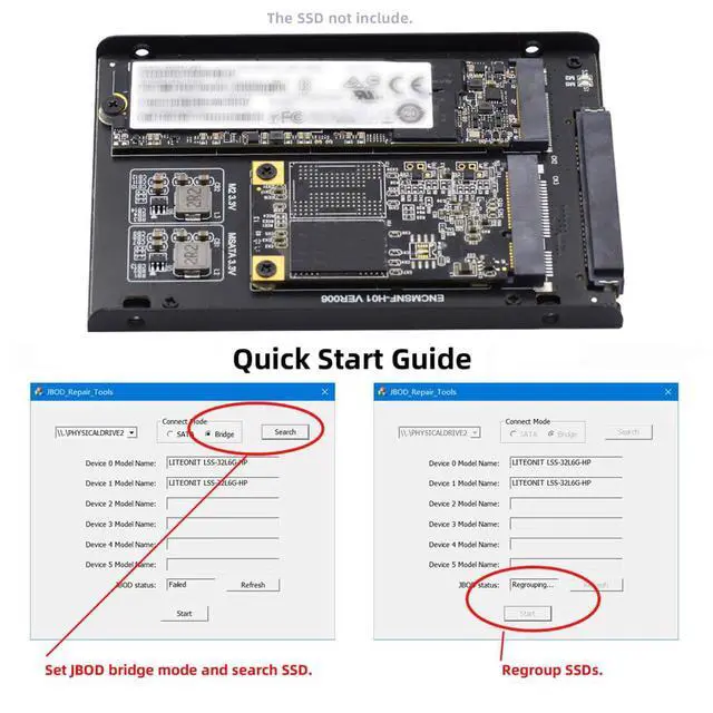 Alt view image 5 of 7 - Dual MSATA NGFF B+M SSD Card JBOD Raid0 Span Bridge to 2.5inch SATA Combo HDD Disk Drive Enclosure
