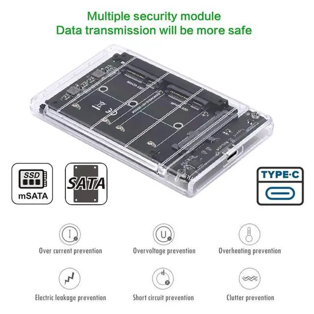 Alt view image 2 of 7 - Dual MSATA Mini-SATA SSD Card JOBD Raid0 Span Bridge to USB3.0 Type-C USB-C 2.5inch SATA Combo Enclosure