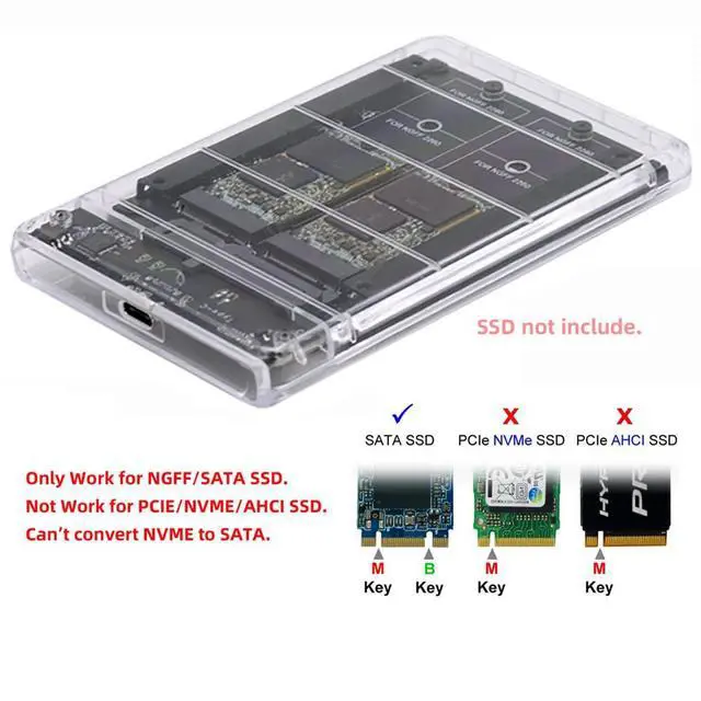 Alt view image 3 of 7 - Dual NGFF B+M-Key M.2 SSD Card JOBD Raid0 Span Bridge to USB3.0 Type-C USB-C 2.5inch SATA Combo Enclosure