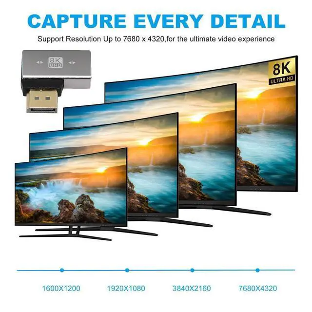 Alt view image 6 of 7 - DisplayPort 1.4 to DP Ultra-HD UHD 8K 60hz 4K 144hz Up Angled Male to Female 90 Degree for Video PC Laptop Monitor