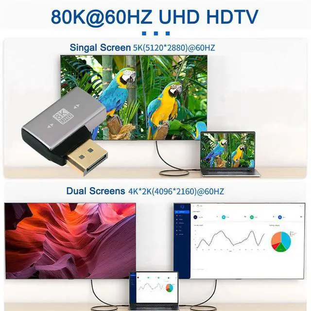 Alt view image 7 of 7 - DisplayPort 1.4 to DP Ultra-HD UHD 8K 60hz 4K 144hz Up Angled Male to Female 90 Degree for Video PC Laptop Monitor
