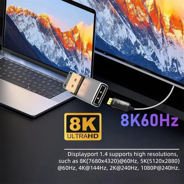 Alt view image 4 of 7 - DisplayPort 1.4 to DP Ultra-HD UHD 8K 60hz 4K 144hz Right Angled Male to Female 90 Degree for Video PC Laptop Monitor