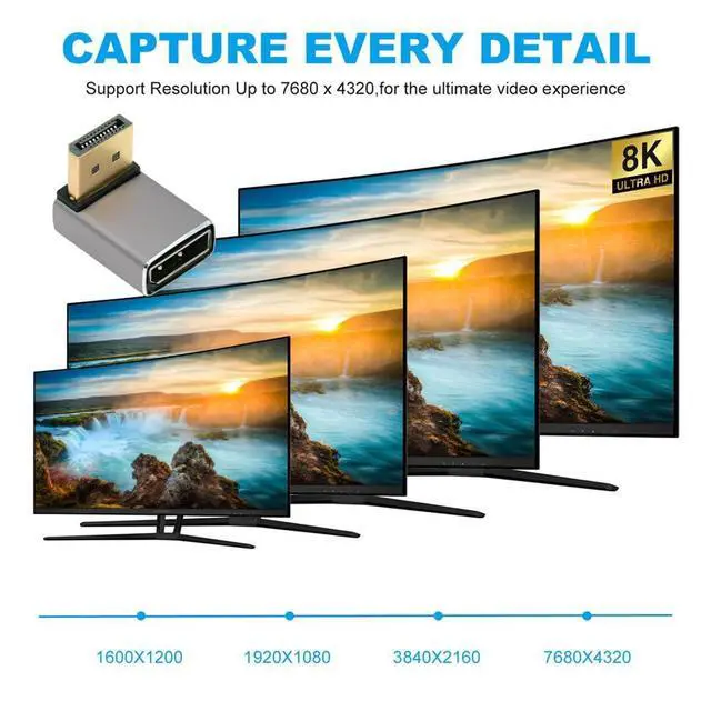 Alt view image 6 of 7 - DisplayPort 1.4 to DP Ultra-HD UHD 8K 60hz 4K 144hz Right Angled Male to Female 90 Degree for Video PC Laptop Monitor