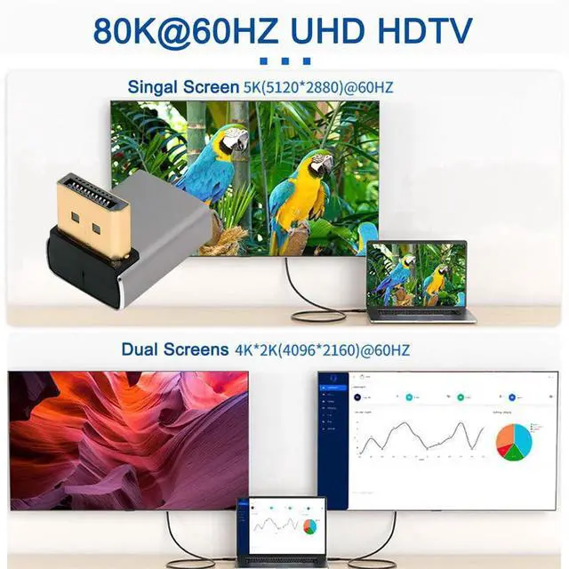 Alt view image 7 of 7 - DisplayPort 1.4 to DP Ultra-HD UHD 8K 60hz 4K 144hz Right Angled Male to Female 90 Degree for Video PC Laptop Monitor
