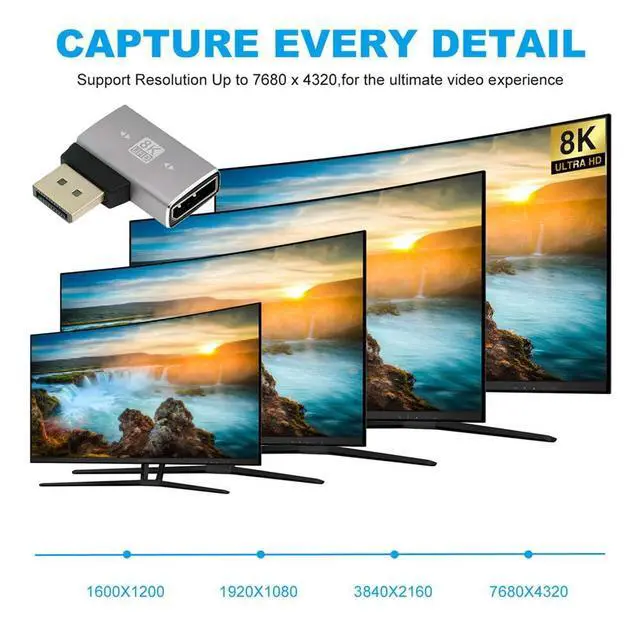 Alt view image 6 of 7 - DisplayPort 1.4 to DP Ultra-HD UHD 8K 60hz 4K 144hz Left Angled Male to Female 90 Degree for Video PC Laptop Monitor