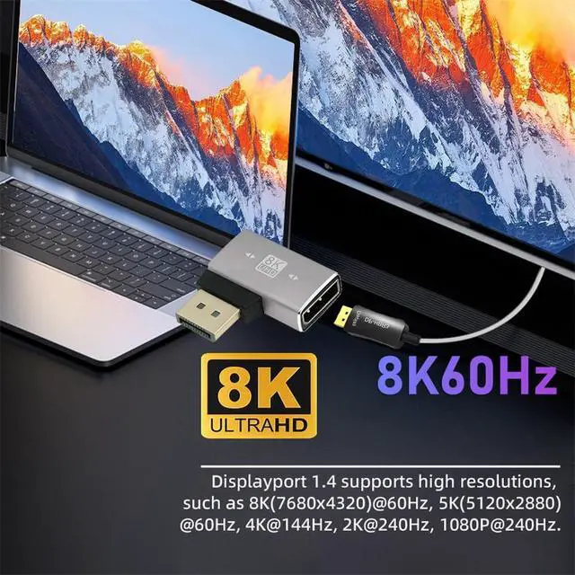Alt view image 4 of 7 - DisplayPort 1.4 to DP Ultra-HD UHD 8K 60hz 4K 144hz Left Angled Male to Female 90 Degree for Video PC Laptop Monitor