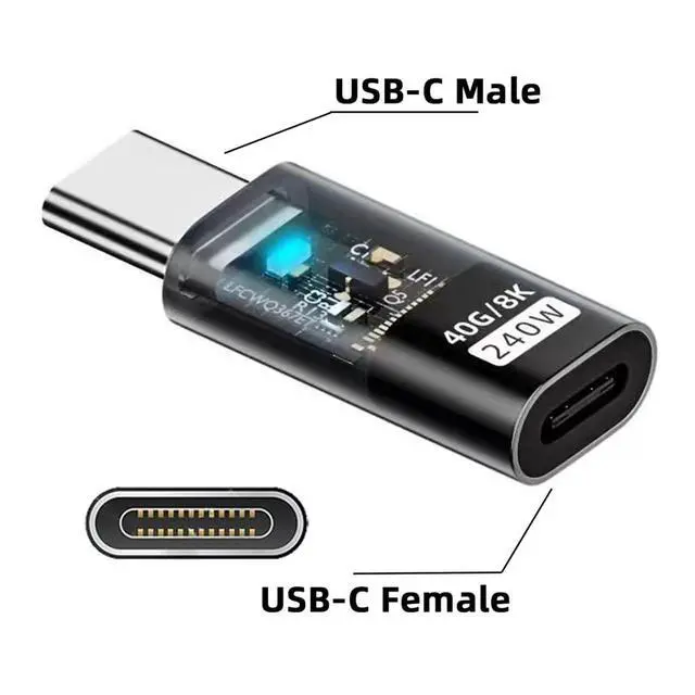 Alt view image 2 of 7 - Transparent LED USB4 Type C Male to Female Extension 240W Power 40Gbps Data 8K Video Adapter for Phone Laptop