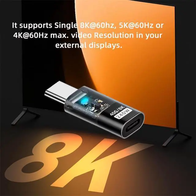Alt view image 4 of 7 - Transparent LED USB4 Type C Male to Female Extension 240W Power 40Gbps Data 8K Video Adapter for Phone Laptop