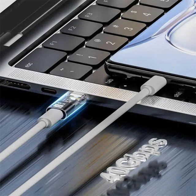 Alt view image 5 of 7 - Transparent LED USB4 Type C Male to Female Extension 240W Power 40Gbps Data 8K Video Adapter for Phone Laptop