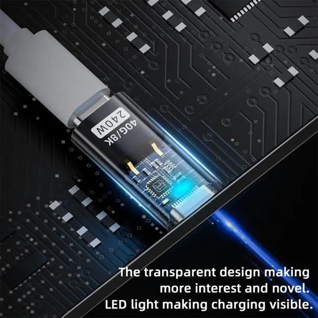 Alt view image 6 of 7 - Transparent LED USB4 Type C Male to Female Extension 240W Power 40Gbps Data 8K Video Adapter for Phone Laptop