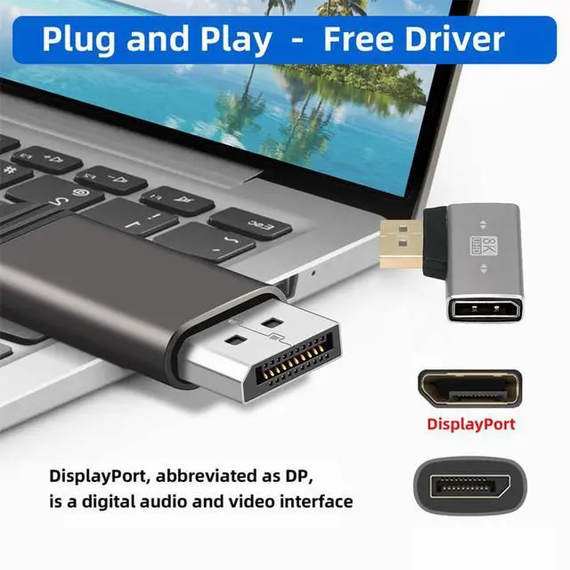 Alt view image 3 of 7 - DisplayPort 1.4 to DP Ultra-HD UHD 8K 60hz 4K 144hz Up Angled Male to Female 90 Degree for Video PC Laptop Monitor