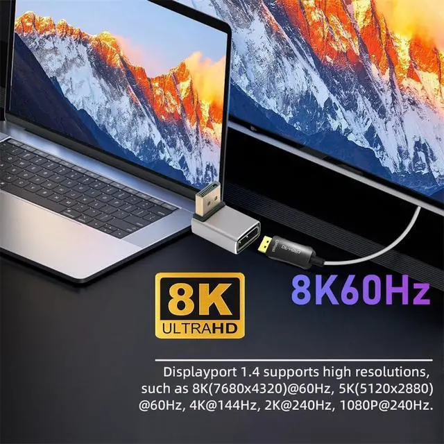 Alt view image 4 of 7 - DisplayPort 1.4 to DP Ultra-HD UHD 8K 60hz 4K 144hz Down Angled Male to Female 90 Degree for Video PC Laptop Monitor