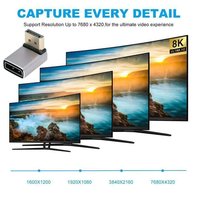 Alt view image 6 of 7 - DisplayPort 1.4 to DP Ultra-HD UHD 8K 60hz 4K 144hz Down Angled Male to Female 90 Degree for Video PC Laptop Monitor
