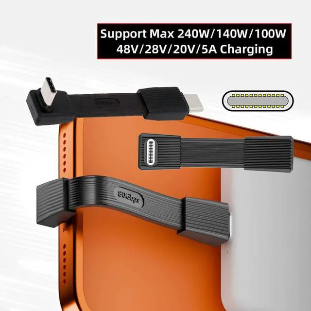 Alt view image 5 of 7 - 2pcs/Set USB5.0 80Gbps Flat Slim FPC Male to Male & Female Extension Cable Up Angled 90 Degree 240W 16K 8K 60Hz 5K Compatible with 40Gbps USB4.0 Thunderbolt (Black)