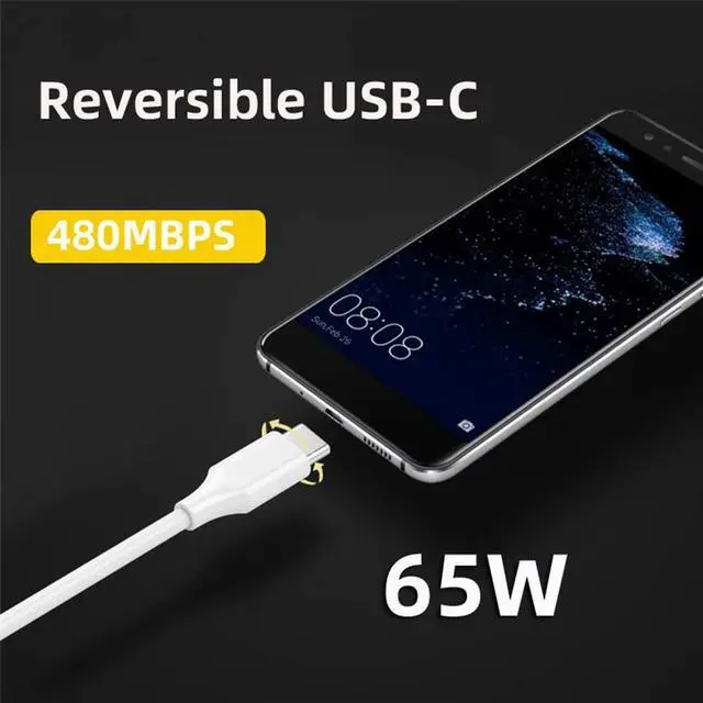 Alt view image 7 of 7 - Type-C USB-C Male to Male USB 2.0 Version Data Cable Support PD 65W for Laptop & Phone White 200cm