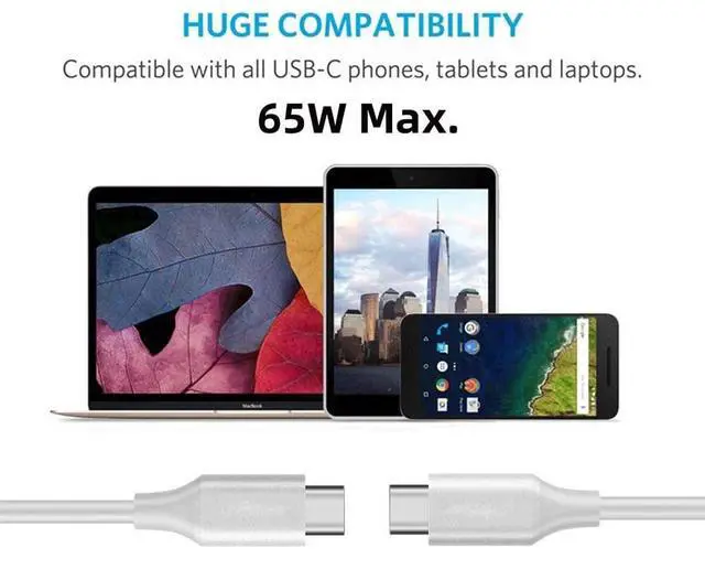 Alt view image 6 of 7 - Type-C USB-C Male to Male USB 2.0 Version Data Cable Support PD 65W for Laptop & Phone White 200cm