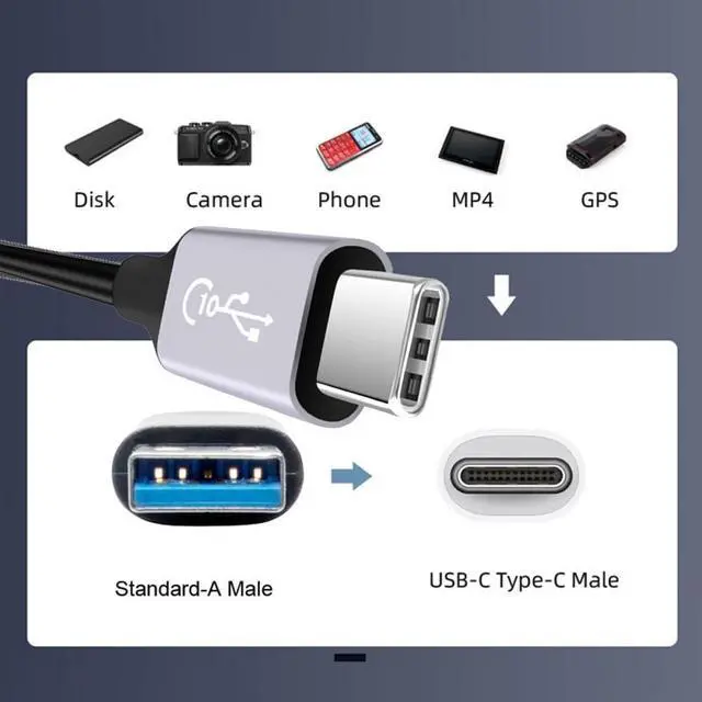 Alt view image 2 of 7 - 10Gbps USB 3.1 Type C Male to USB3.0 Type A Male Data Power Cable 5V3A for Laptop Phone Disk (100cm)