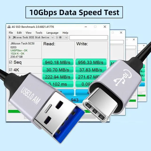 Alt view image 4 of 7 - 10Gbps USB 3.1 Type C Male to USB3.0 Type A Male Data Power Cable 5V3A for Laptop Phone Disk (100cm)