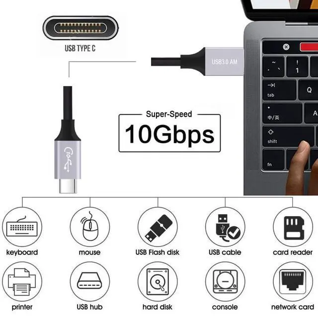 Alt view image 5 of 7 - 10Gbps USB 3.1 Type C Male to USB3.0 Type A Male Data Power Cable 5V3A for Laptop Phone Disk (100cm)