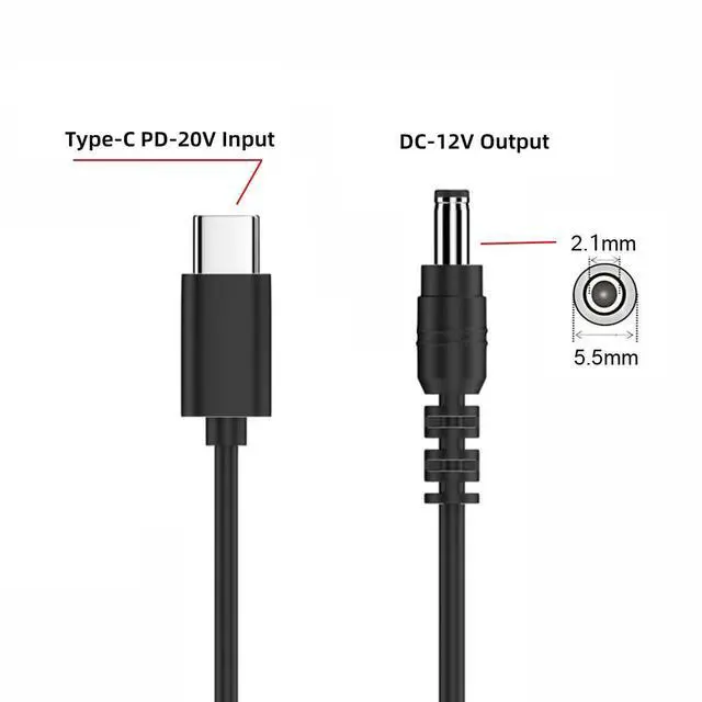 Alt view image 2 of 2 - USB 3.1 Type-C USB-C Male Power Input to DC 12V Output 5.5x2.1mm Plug Cable PD Emulator Trigger Cord 150cm