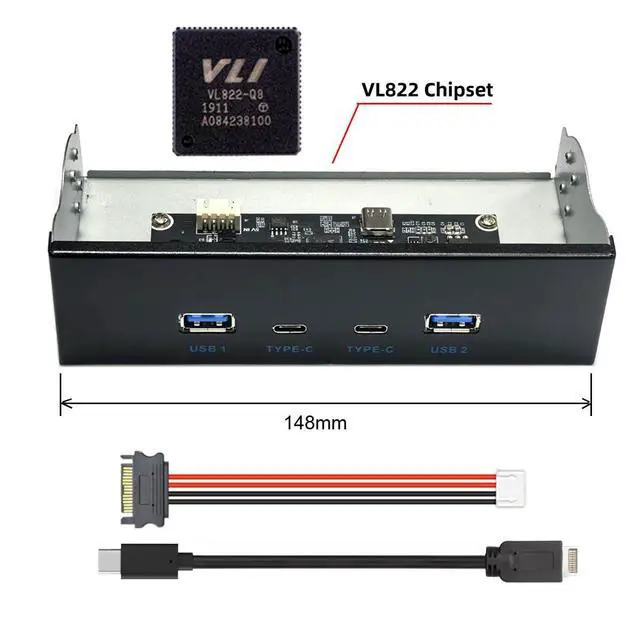 Alt view image 2 of 7 - 10Gbps USB 3.1 Type-A & Type-C HUB 4 Ports Front Panel to Motherboard Type-E Connector Cable 10Gbps for 5.25" CD-ROM Bay Tray