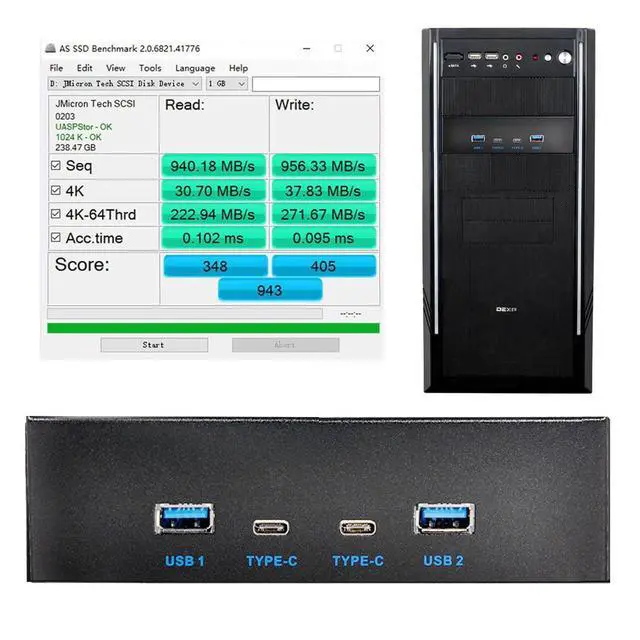 Alt view image 4 of 7 - 10Gbps USB 3.1 Type-A & Type-C HUB 4 Ports Front Panel to Motherboard Type-E Connector Cable 10Gbps for 5.25" CD-ROM Bay Tray