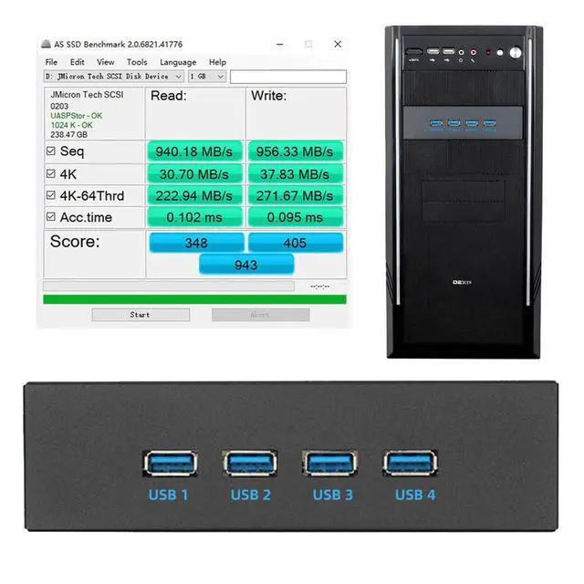 Alt view image 2 of 7 - 10Gbps USB 3.1 Type-A HUB 4 Ports Front Panel to Motherboard Type-E Connector Cable 10Gbps for 5.25" CD-ROM Bay Tray