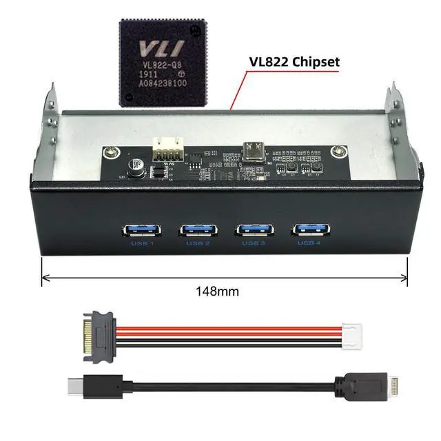 Alt view image 3 of 7 - 10Gbps USB 3.1 Type-A HUB 4 Ports Front Panel to Motherboard Type-E Connector Cable 10Gbps for 5.25" CD-ROM Bay Tray