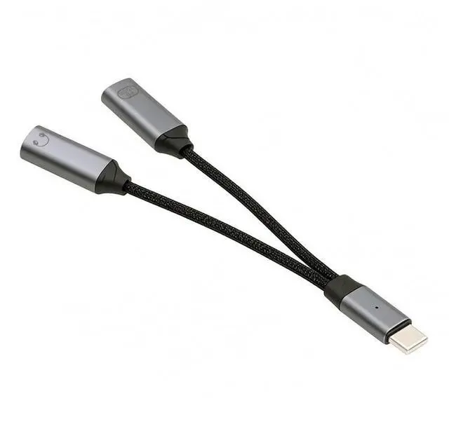 Main image of USB-C Type-C Male to Dual Female Audio DAC AUX Music 16bit 48kHz & 100W PD Power Cable for Laptop Tablet Phone