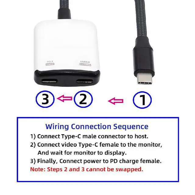 Alt view image 2 of 7 - USB-C Type-C 1-to-2 VR AR Glass 8K Video OTG USB-C Female 100W PD Power Cable White for NS Handheld Console Laptop Tablet Phone