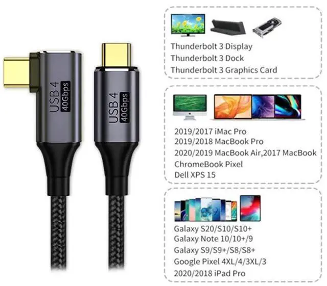 Alt view image 6 of 7 - Angled USB4 Cable 40Gbps with 100W Charging and 8K@60Hz 5K@60Hz USB4.0 Compatible with Thunderbolt3/4 50cm